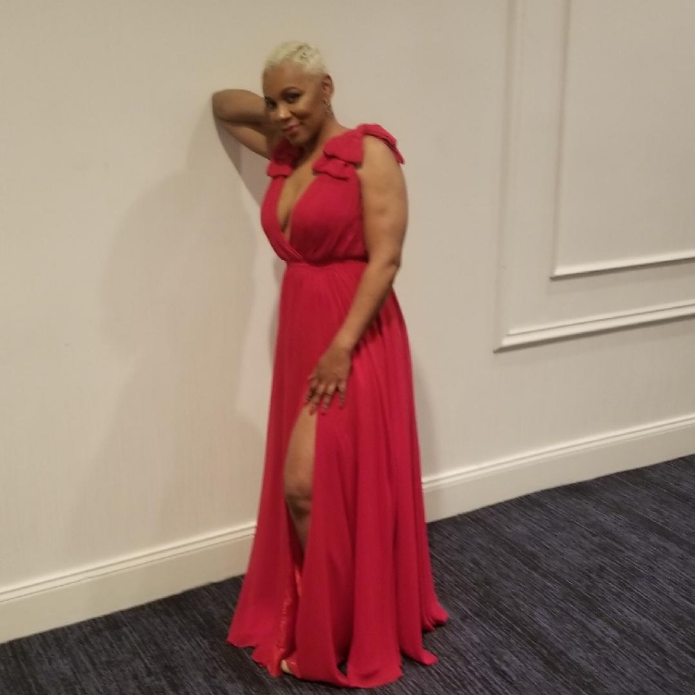 Pleated Deep-V Gown